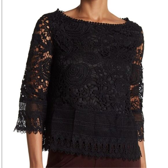 VERTIGO PARIS Boatneck Lace Top L Black VT34822 - Picture 1 of 6